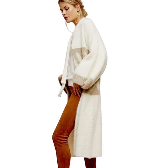 ANTHROPOLOGIE Merzouga Kimono Open Front Duster Cardigan Sweater Cream Neutral - Picture 2 of 9